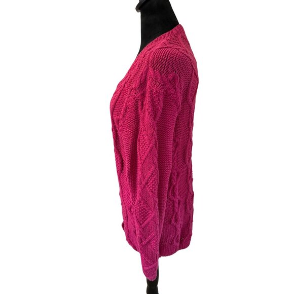 Vintage Lauren Hansen Women's Knitted by Hand Raspberry Pink Cable Knit Cardigan - Picture 4 of 9